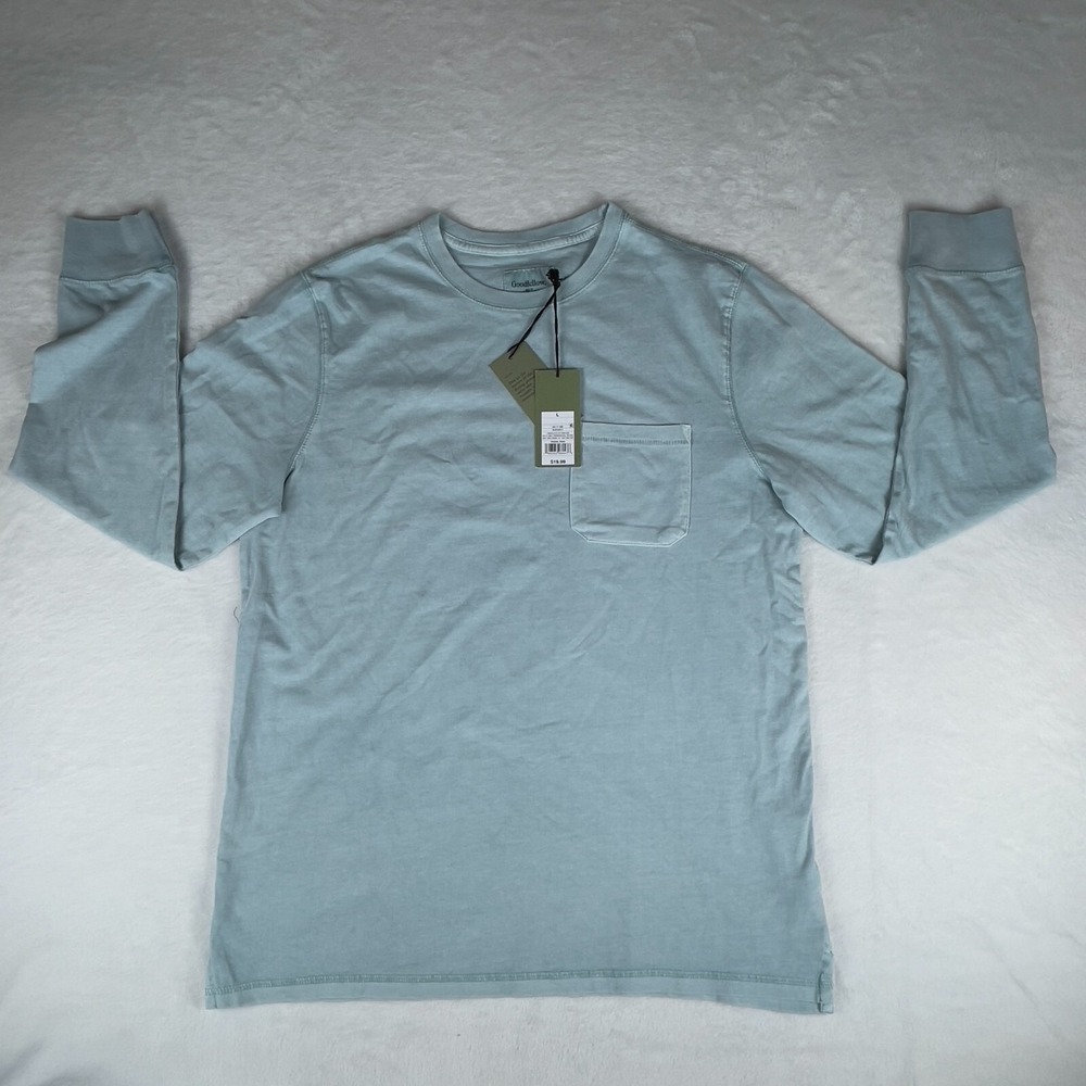 Goodfellow & Co T-Shirt Mens Large Light Blue Long Sleeve Crew Neck Standard Fit